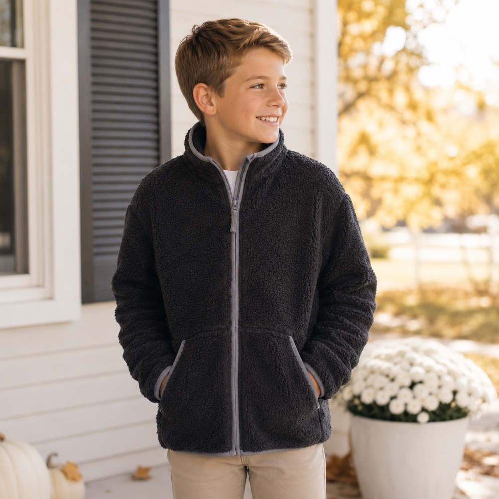 Cat & Jack Boys Charcoal Gray Sherpa Fleece Full Zip Jacket Size M 8 NEW